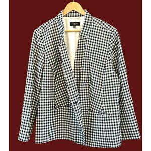 Talbots Women's Plus Size Black White Gingham Linen Blend Blazer 24W Summer NWOT